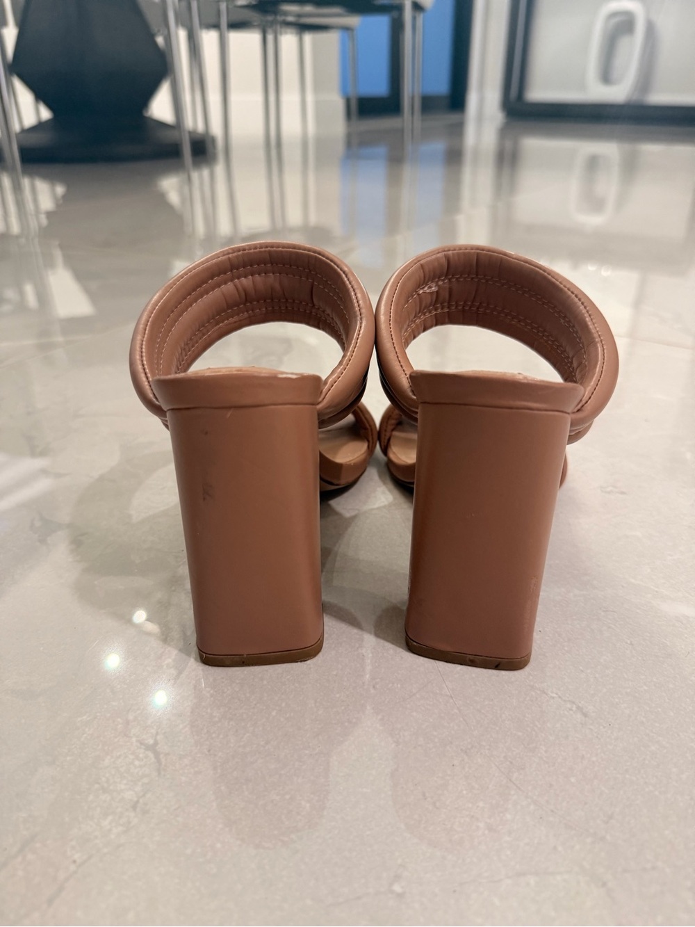 Steve Madden Blush Tan Quilted Strap Block Heel Sandals - Picture 5 of 10